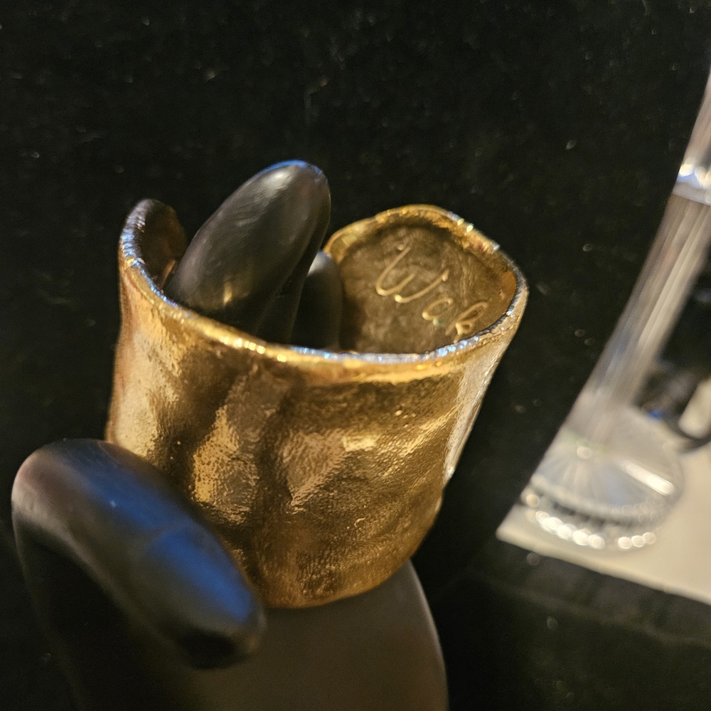 Cecile Jeanne Heavy Gold Plated Metallic Textured Cuff Bracelet - Picture 2 of 5